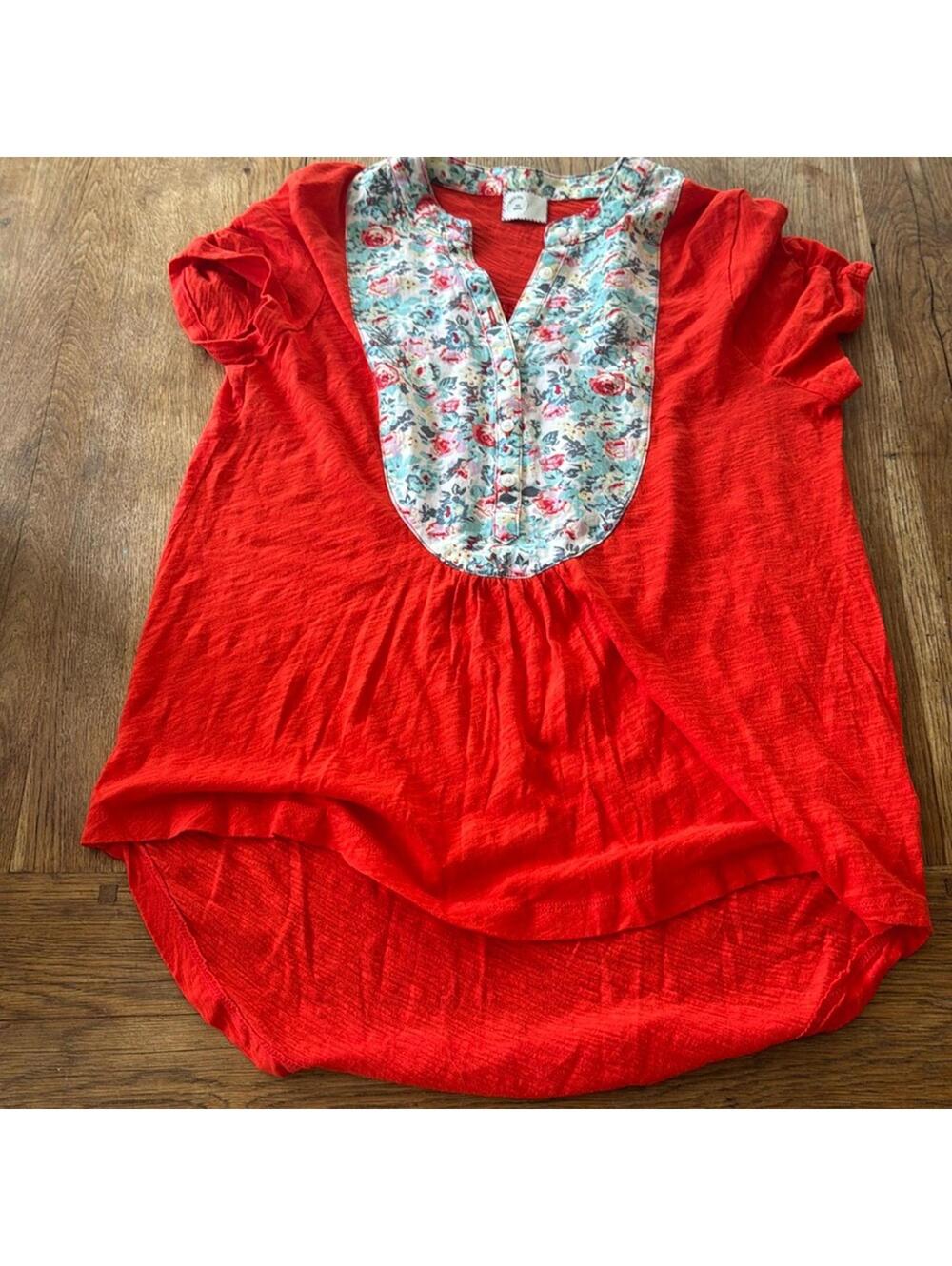 Anthropologie Postmark Addie Floral Bib Henley Shirt Top Orange small